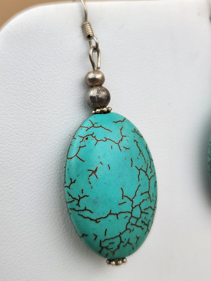 Faux Turquoise/Silver Tone/Cross Pendant/ Adjustable18"-20" Necklace with Oval Dangle Earrings