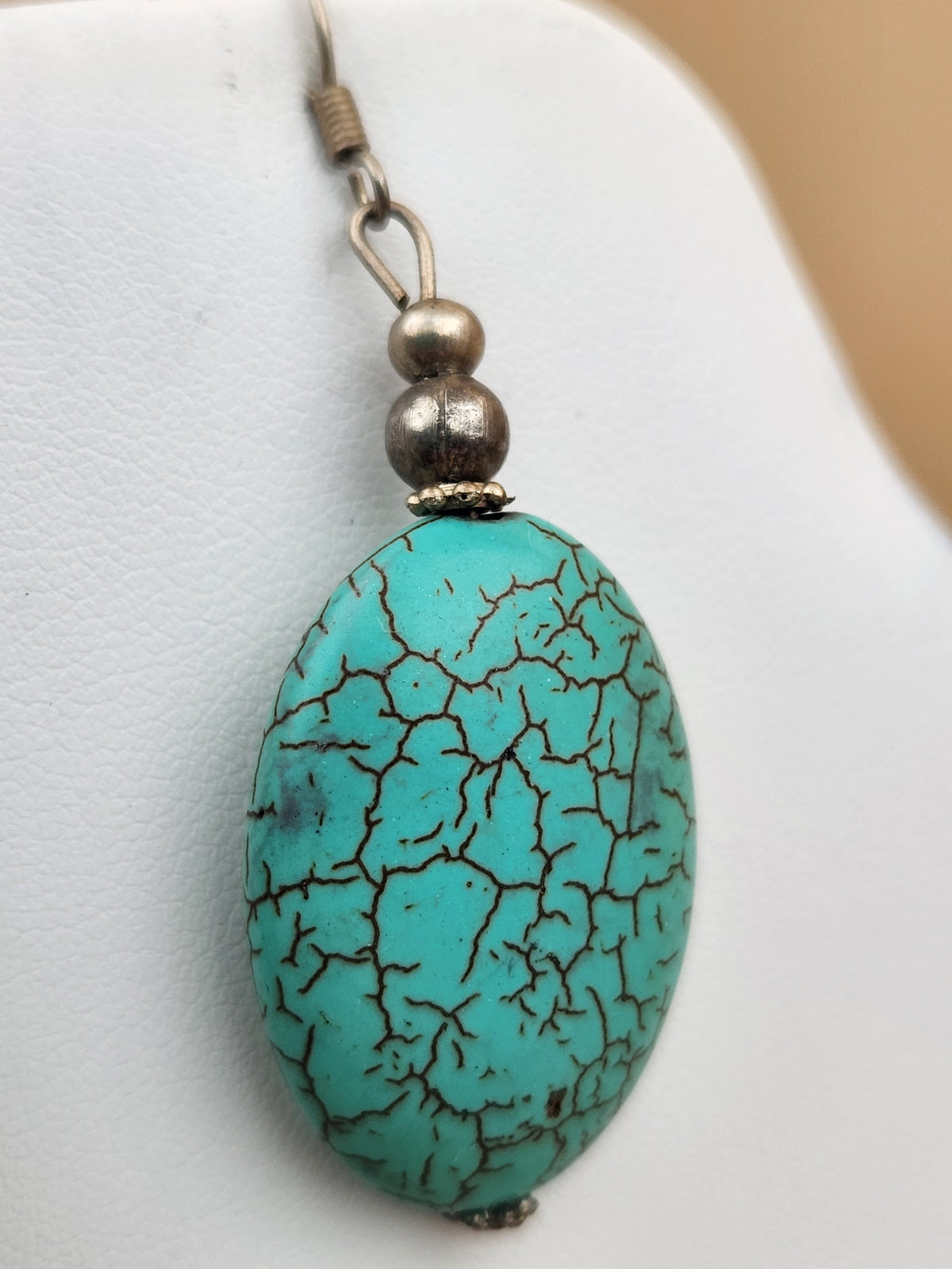 Faux Turquoise/Silver Tone/Cross Pendant/ Adjustable18"-20" Necklace with Oval Dangle Earrings