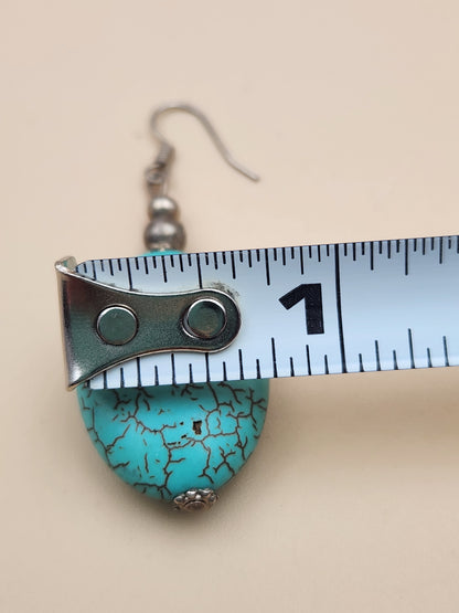 Faux Turquoise/Silver Tone/Cross Pendant/ Adjustable18"-20" Necklace with Oval Dangle Earrings