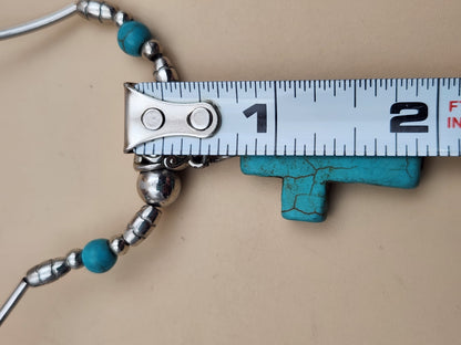 Faux Turquoise/Silver Tone/Cross Pendant/ Adjustable18"-20" Necklace with Oval Dangle Earrings