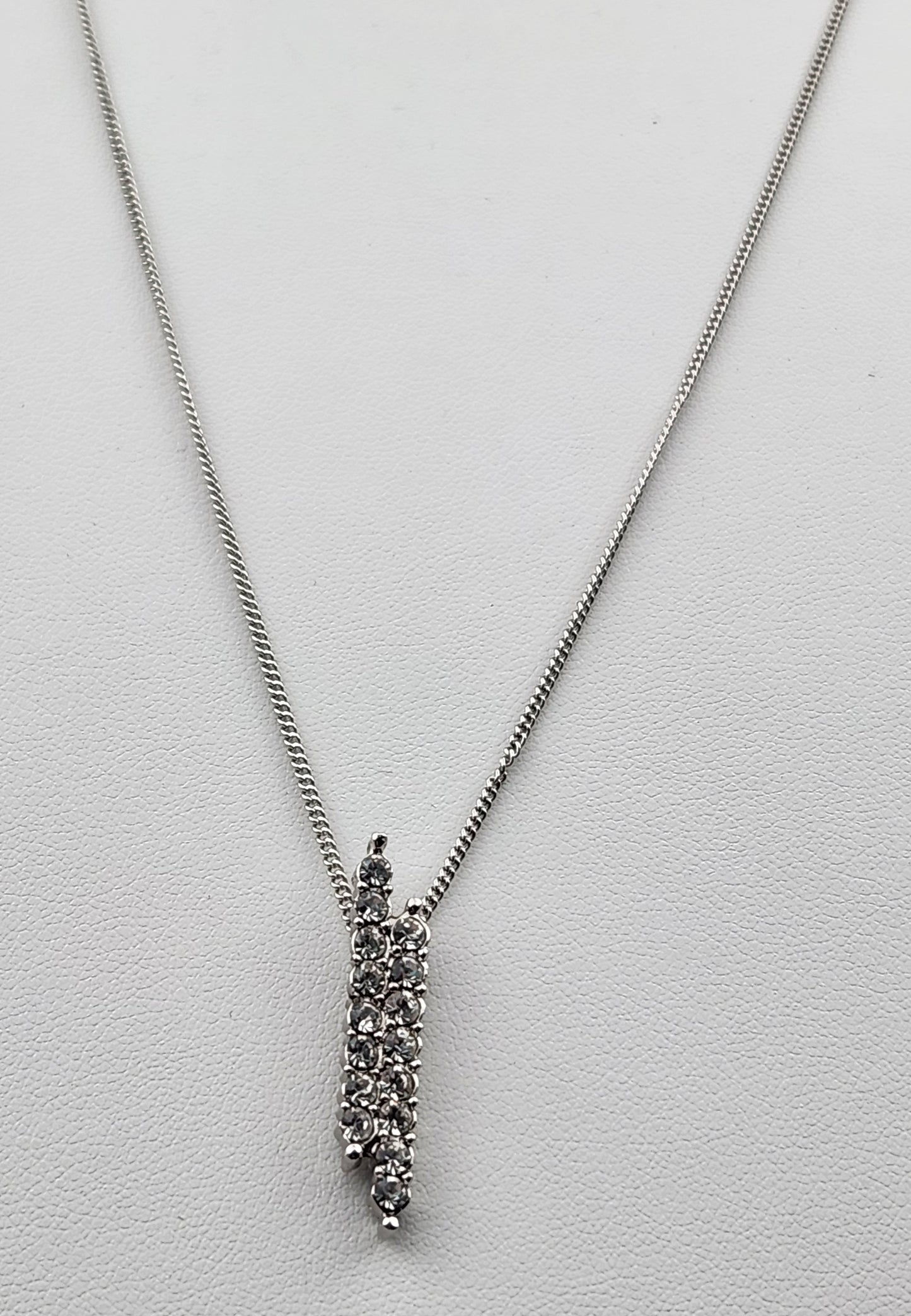 16"Silver Tone Necklace with Rhinestone Double Row Bar Pendant