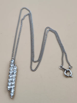 16"Silver Tone Necklace with Rhinestone Double Row Bar Pendant
