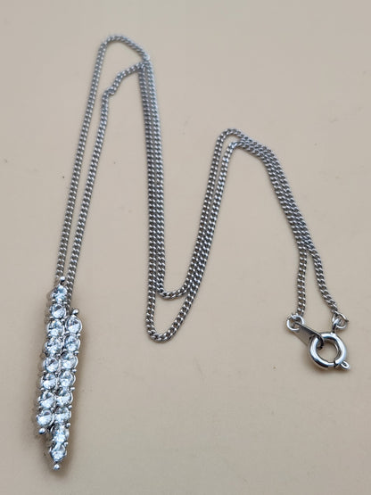 16"Silver Tone Necklace with Rhinestone Double Row Bar Pendant
