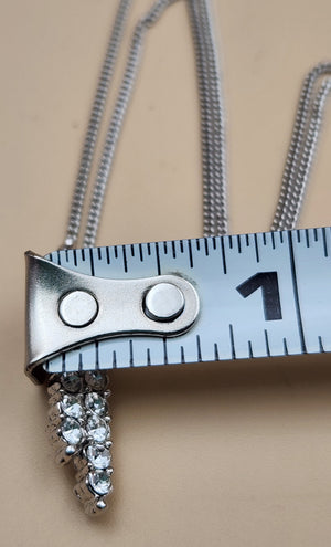 16"Silver Tone Necklace with Rhinestone Double Row Bar Pendant
