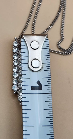 16"Silver Tone Necklace with Rhinestone Double Row Bar Pendant