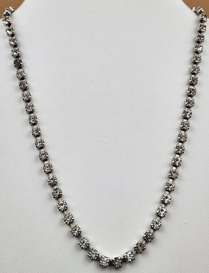 16" Silver Tone/ Multi Clear Rhinestone Vintage Choker Necklace
