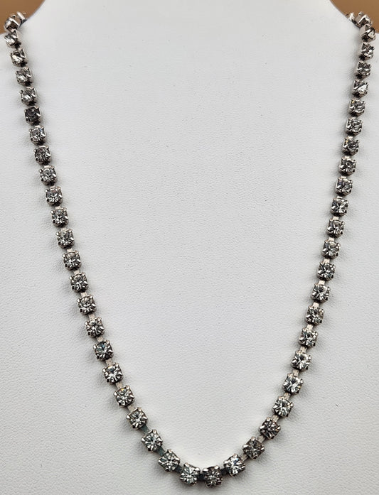 16" Silver Tone/ Multi Clear Rhinestone Vintage Choker Necklace