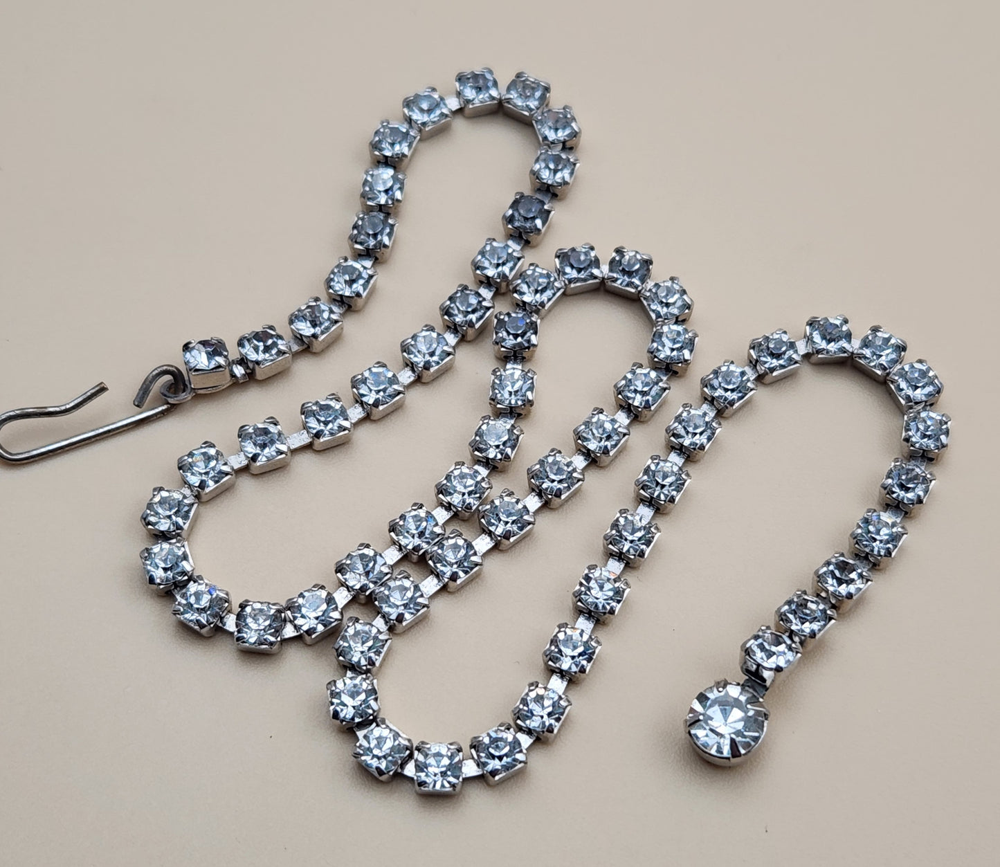 16" Silver Tone/ Multi Clear Rhinestone Vintage Choker Necklace