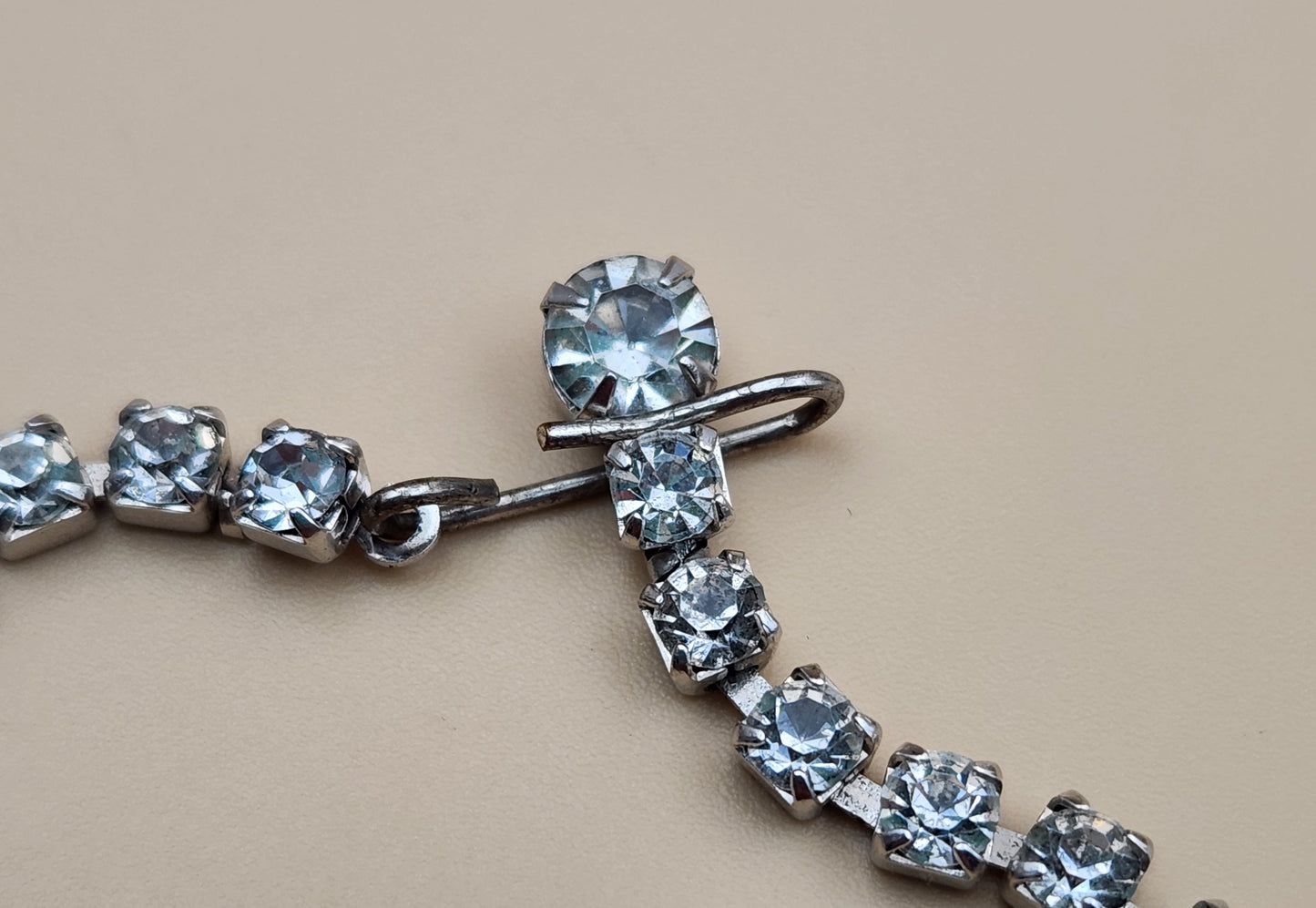 16" Silver Tone/ Multi Clear Rhinestone Vintage Choker Necklace