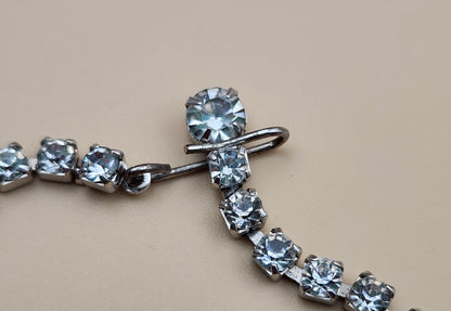 16" Silver Tone/ Multi Clear Rhinestone Vintage Choker Necklace
