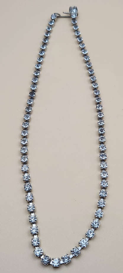 16" Silver Tone/ Multi Clear Rhinestone Vintage Choker Necklace