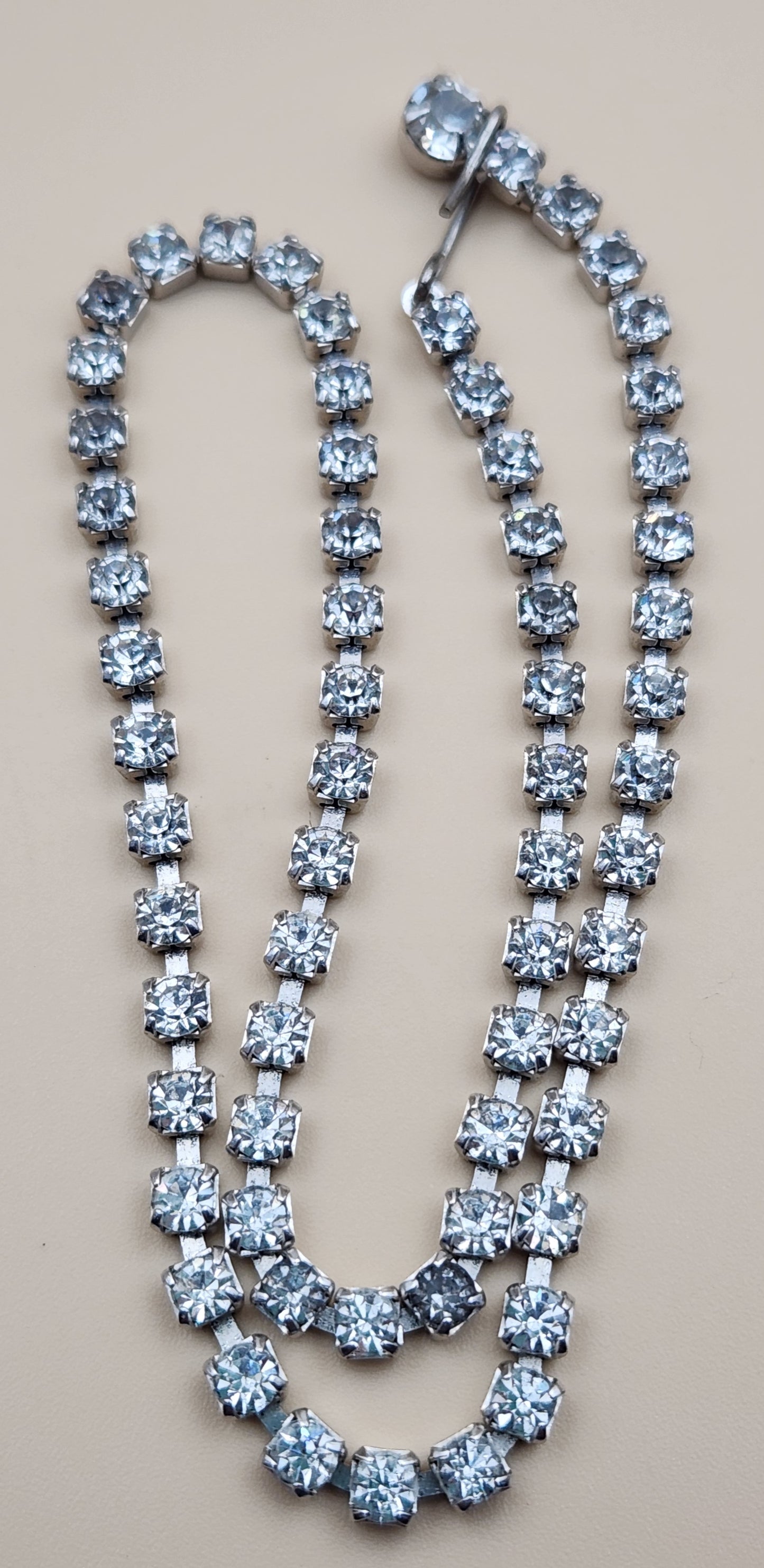 16" Silver Tone/ Multi Clear Rhinestone Vintage Choker Necklace