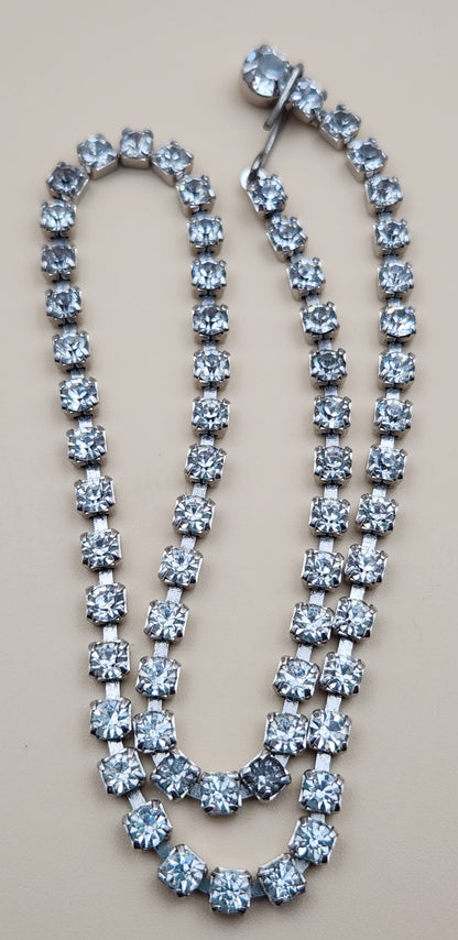 16" Silver Tone/ Multi Clear Rhinestone Vintage Choker Necklace