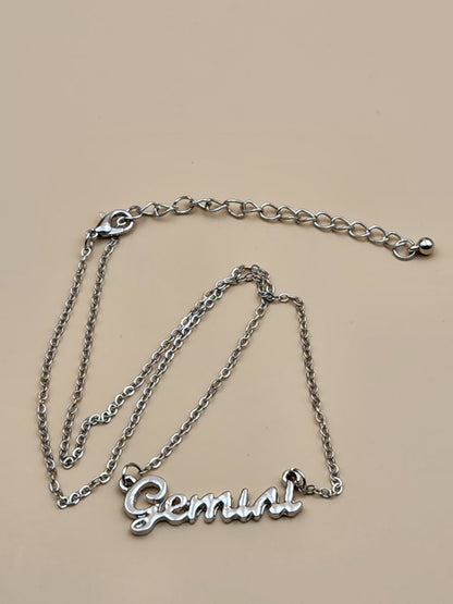 GEMINI Astrological Sign/Silver Tone Adjustable 18"-21" Necklace