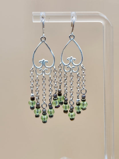 JOLIE CREATIONS Sterling Silver/Peridot Beaded Chandelier Earrings