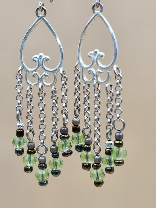 JOLIE CREATIONS Sterling Silver/Peridot Beaded Chandelier Earrings