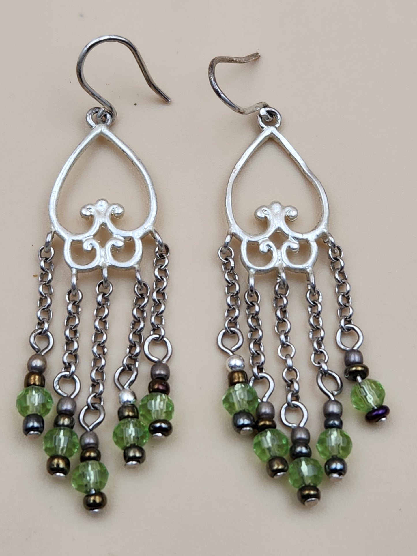 JOLIE CREATIONS Sterling Silver/Peridot Beaded Chandelier Earrings
