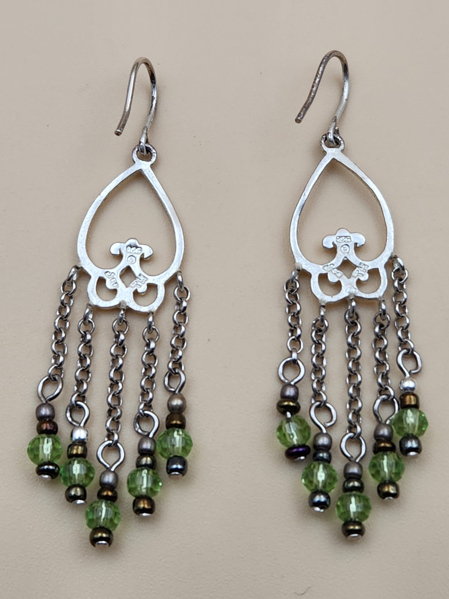 JOLIE CREATIONS Sterling Silver/Peridot Beaded Chandelier Earrings