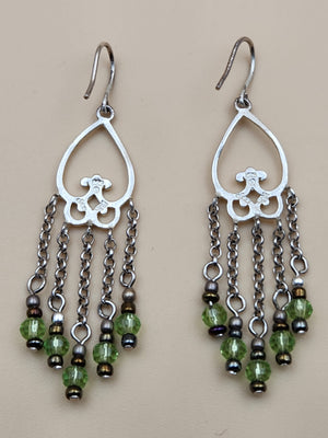 JOLIE CREATIONS Sterling Silver/Peridot Beaded Chandelier Earrings