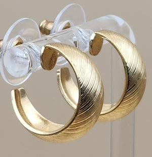 MONET Vintage Textured Gold Tone Huggie Hoop Earrings