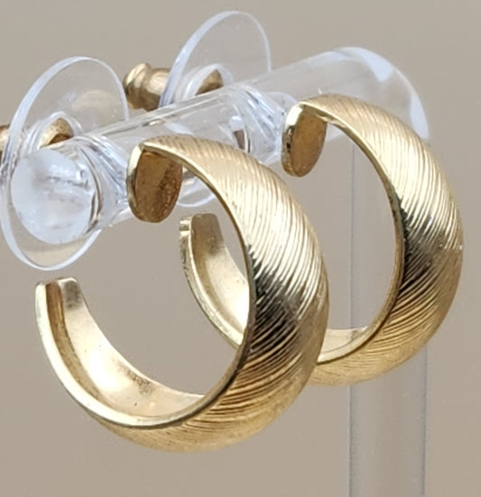 MONET Vintage Textured Gold Tone Huggie Hoop Earrings