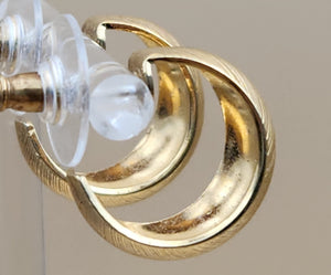 MONET Vintage Textured Gold Tone Huggie Hoop Earrings