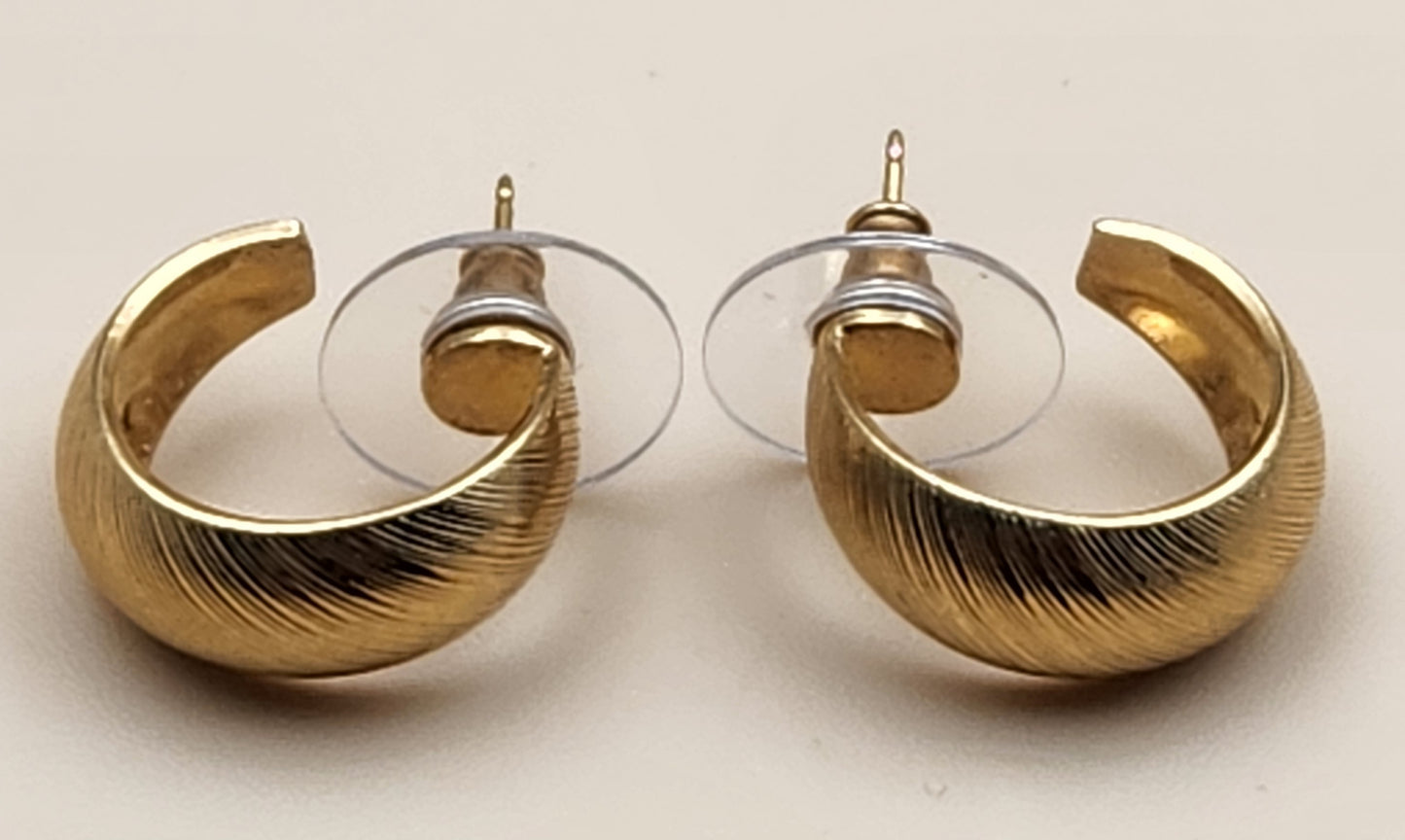 MONET Vintage Textured Gold Tone Huggie Hoop Earrings