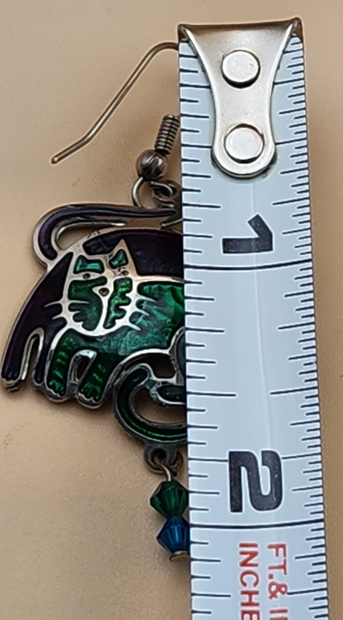 EDGAR BEREBI Blue/Green Hand Painted Enamel Stylized Cats/Crystal Beaded Dangle Earrings