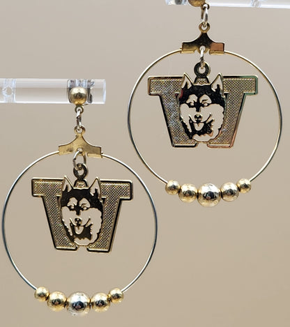 WASHINGTON HUSKIES Gold Tone Cut Out Dangle Earrings