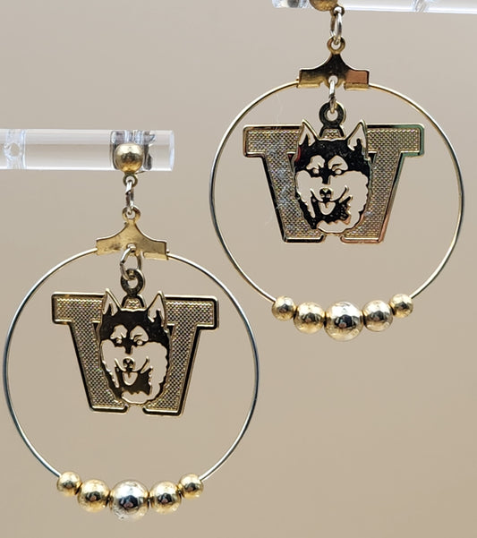 WASHINGTON HUSKIES Gold Tone Cut Out Dangle Earrings