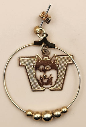 WASHINGTON HUSKIES Gold Tone Cut Out Dangle Earrings