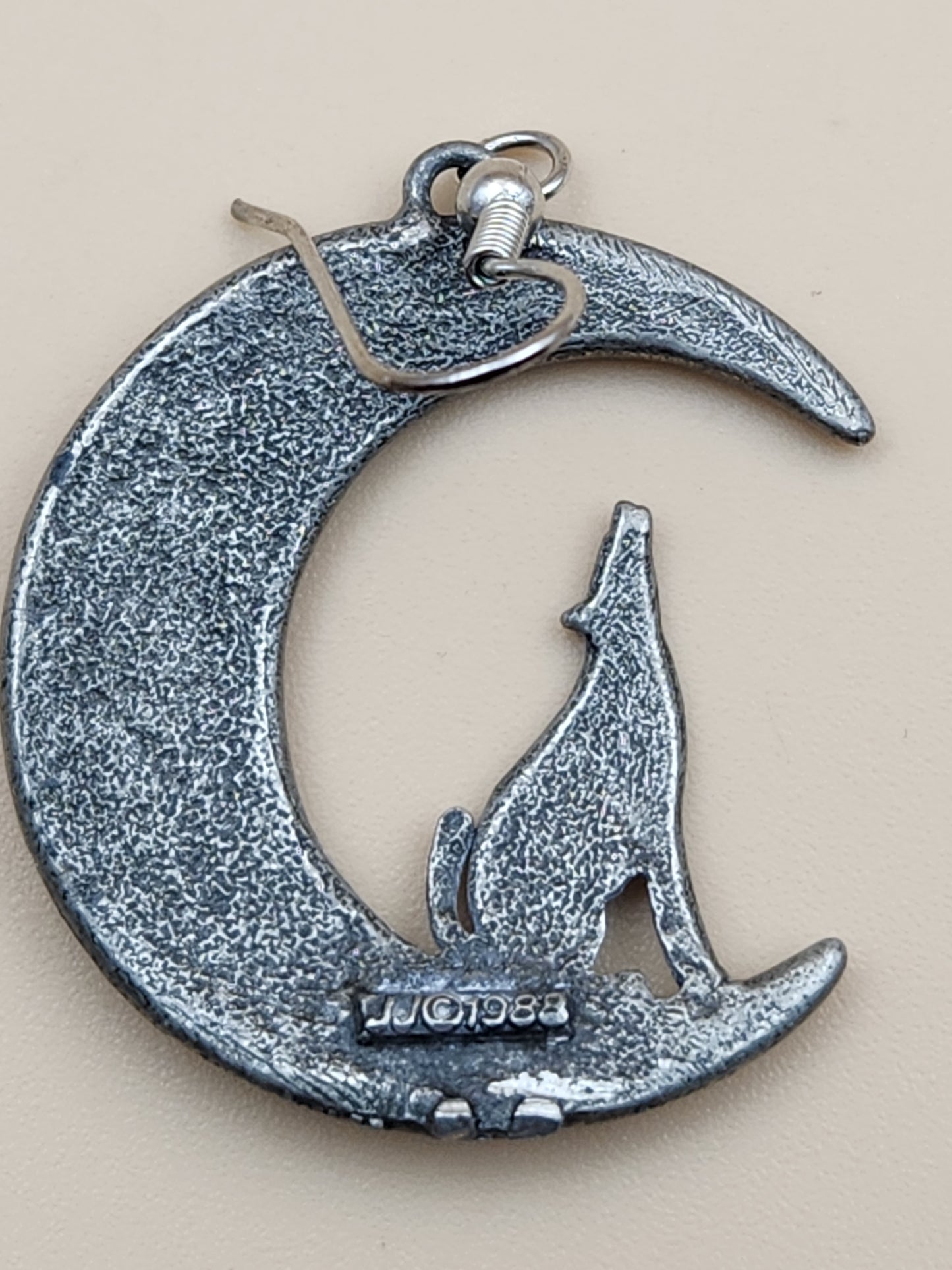 JONETTE JEWELRY JJ Pewter/Turquoise/Crescent Moon and Wolf Cutout Dangle Earrings