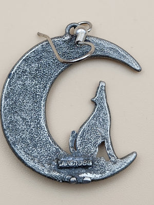 JONETTE JEWELRY JJ Pewter/Turquoise/Crescent Moon and Wolf Cutout Dangle Earrings