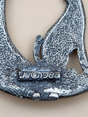JONETTE JEWELRY JJ Pewter/Turquoise/Crescent Moon and Wolf Cutout Dangle Earrings