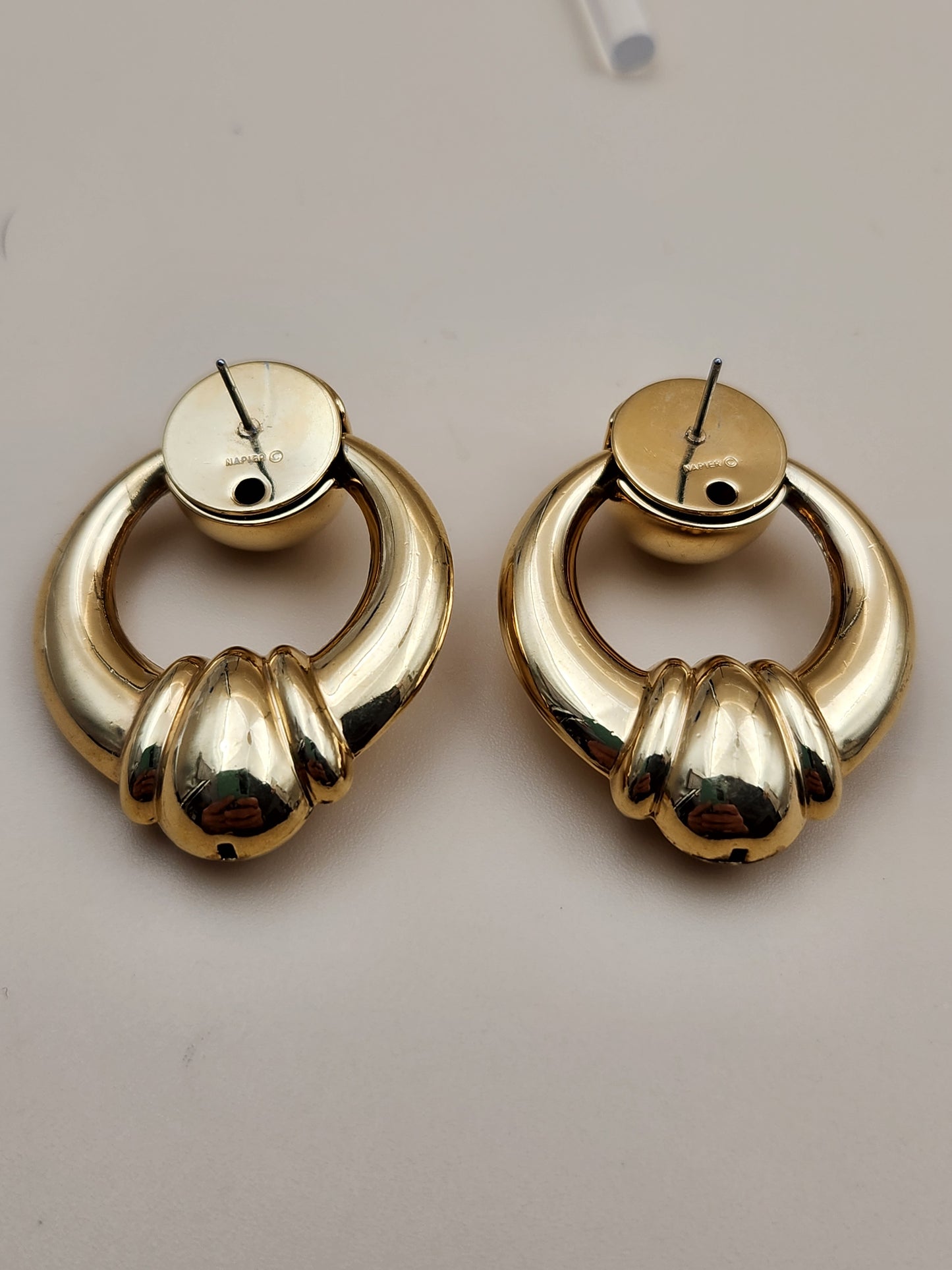 NAPIER 1980's Vintage Gold Tone Door Knockers Earrings