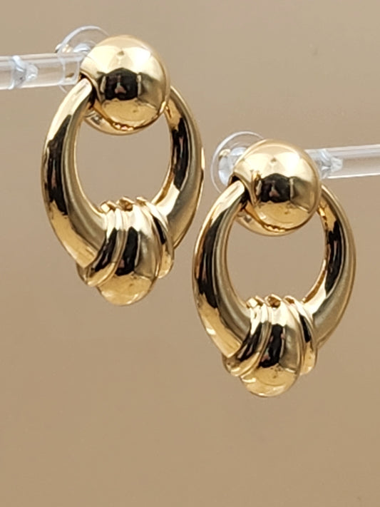 NAPIER 1980's Vintage Gold Tone Door Knockers Earrings