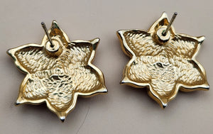 Stunning Red Enamel Gold Tone Flower Earrings