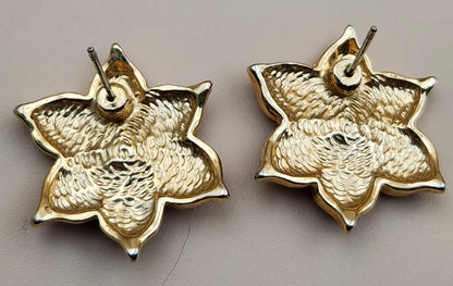 Stunning Red Enamel Gold Tone Flower Earrings