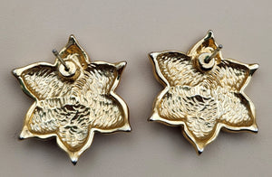 Stunning Red Enamel Gold Tone Flower Earrings
