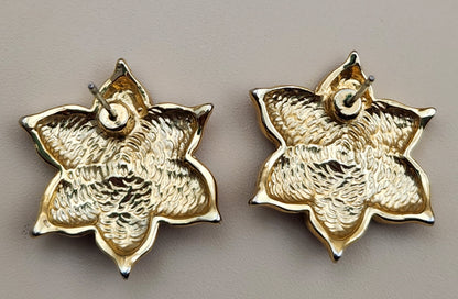 Stunning Red Enamel Gold Tone Flower Earrings