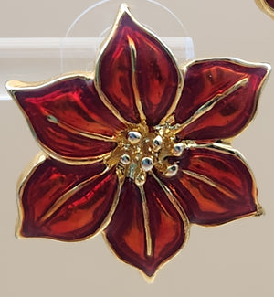 Stunning Red Enamel Gold Tone Flower Earrings