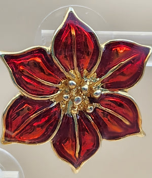 Stunning Red Enamel Gold Tone Flower Earrings