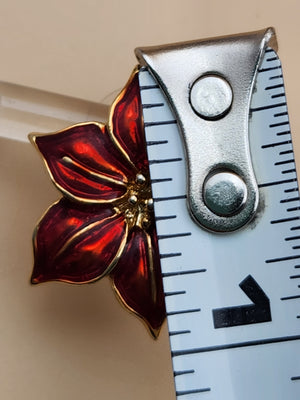 Stunning Red Enamel Gold Tone Flower Earrings