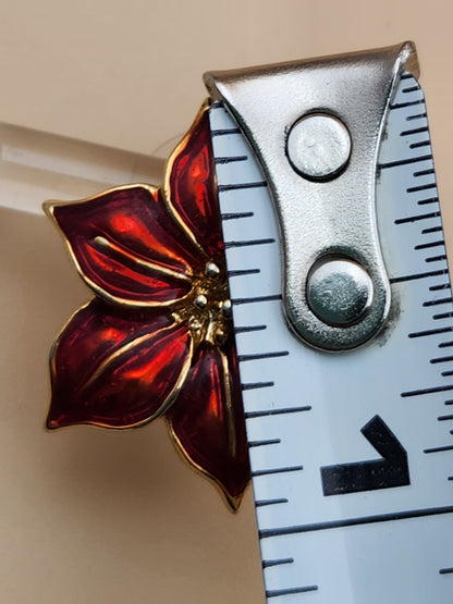 Stunning Red Enamel Gold Tone Flower Earrings