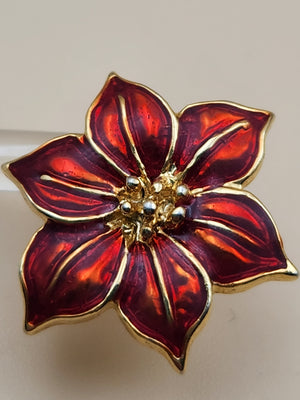 Stunning Red Enamel Gold Tone Flower Earrings
