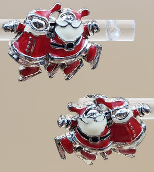 Vintage Mr. And Mrs. Santa Claus Wearing Ice Skates Festive Red and White Enamel Earrings