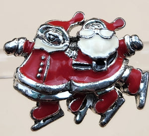 Vintage Mr. And Mrs. Santa Claus Wearing Ice Skates Festive Red and White Enamel Earrings