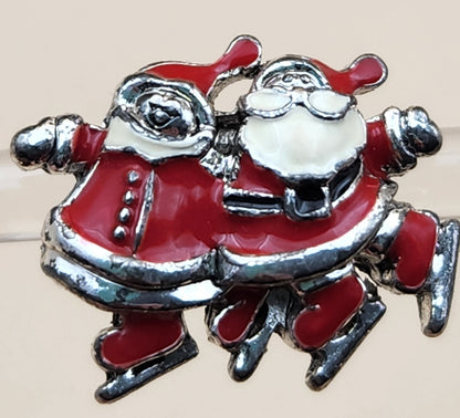 Vintage Mr. And Mrs. Santa Claus Wearing Ice Skates Festive Red and White Enamel Earrings