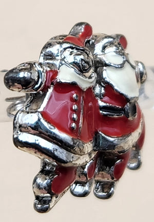 Vintage Mr. And Mrs. Santa Claus Wearing Ice Skates Festive Red and White Enamel Earrings