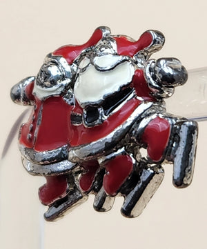 Vintage Mr. And Mrs. Santa Claus Wearing Ice Skates Festive Red and White Enamel Earrings